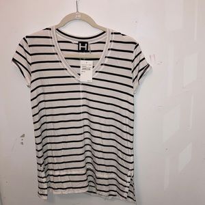 Heather by Bordeaux ivory black striped T-shirt.